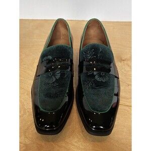 Jitai Men's Green Velour Slip-On Loafers Men’s , US 9 Emerald  Floral